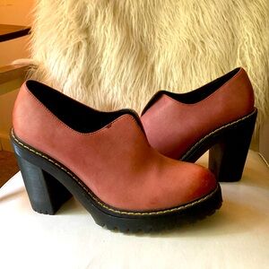 Dr.Marten Cordelia Wine Red Leather Platform Heeled Boots Pumps